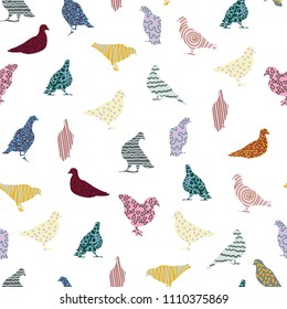 Funny colorful pattern with pigeons. 