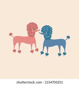 Funny colorful poodles hand drawn vector illustration. Cute dog character in flat style for children. 