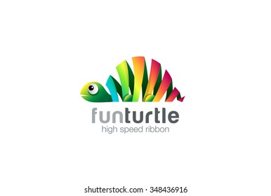 Funny colorful ribbon abstract Turtle Logo design vector template.
Zoo creative animal Logotype slow concept icon.