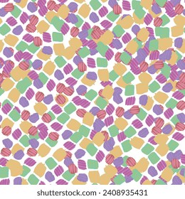 Funny Colorful Seamless Pattern with Confetti. Vector Decorative Carnival Background. Holiday Textured Bg. Textile, fabric, colorful, fashion, package design. 