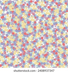 Funny Colorful Seamless Pattern with Confetti. Vector Decorative Carnival Background. Holiday Textured Bg. Textile, fabric, colorful, fashion, package design. 