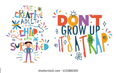 Funny colorful slogans with illustration for T-shirt design.