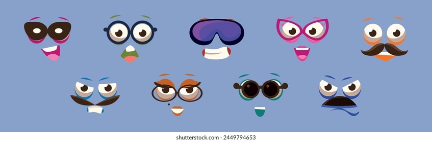 Funny Colorful Square Emoji Faces and Comic Avatars Vector Set