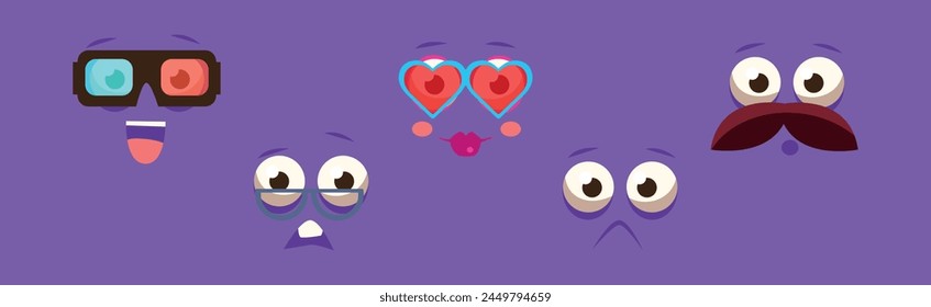 Funny Colorful Square Emoji Faces and Comic Avatars Vector Set