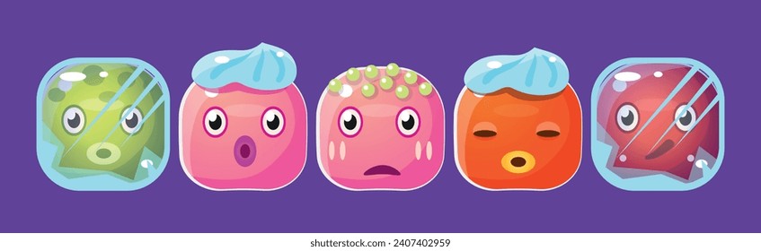 Funny Colorful Square Faces for Game Design Vector Set