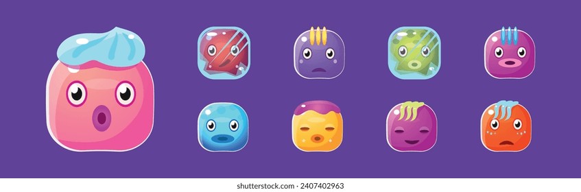 Funny Colorful Square Faces for Game Design Vector Set