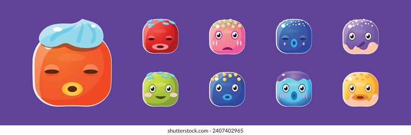 Funny Colorful Square Faces for Game Design Vector Set