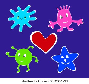 Funny colorful sticker pack with funny characters vector illustration