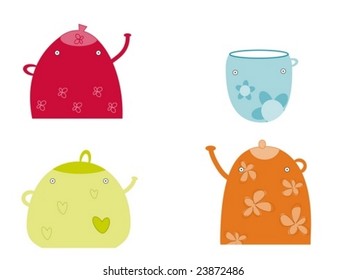 Funny colorful teapots
