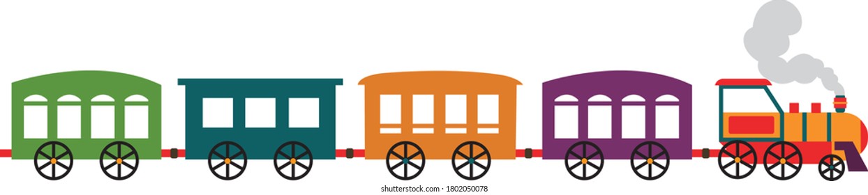 Funny colorful train cartoon vector icon isolated