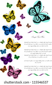 funny colorful vector backdrop design with butterflies and place for your text isolated on white background