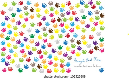 funny colorful vector background with cat paw prints and place for your text isolated on white background