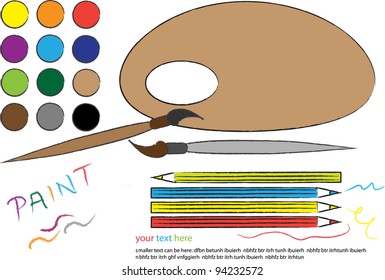 funny colorful vector background with painting equipment and place for your  text isolated on white background