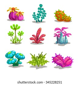 Funny colorful vector fantasy plants, isolated on white