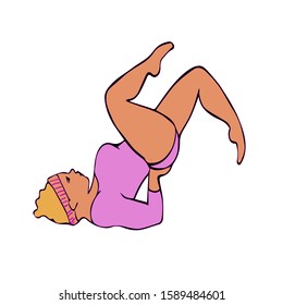 funny colorful vector illustration of energetic fat volumetric girls women doing yoga sports. motivation for losing weight