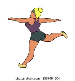 funny colorful vector illustration of energetic fat volumetric girls women doing yoga sports. motivation for losing weight