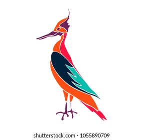 Funny colorful woodpecker. Hand drawn vector illustration.