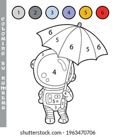 funny coloring by numbers coloring educational game. Vector illustration coloring by numbers educational game with cartoon astronaut for kids