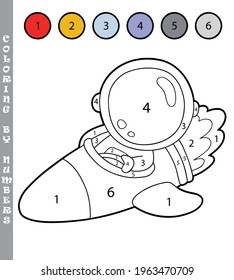 coloración divertida por números coloreando juego educativo. Ilustración vectorial coloreado por números juego educativo con astronauta de dibujos animados para niños