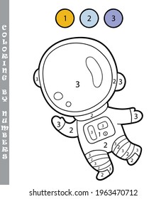 coloración divertida por números coloreando juego educativo. Ilustración vectorial coloreado por números juego educativo con astronauta de dibujos animados para niños