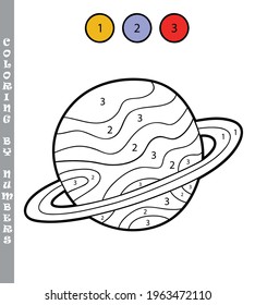 funny coloring by numbers coloring educational game. Vector illustration coloring by numbers educational game with cartoon planet for kids