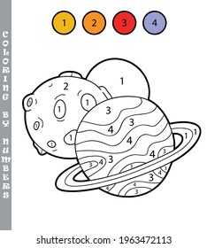 coloración divertida por números coloreando juego educativo. Ilustración vectorial coloreado por números juego educativo con planeta de dibujos animados para niños