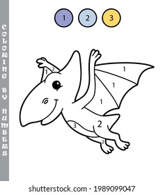 funny coloring by numbers coloring educational game. Vector illustration coloring by numbers educational game with cartoon dinosaur for kids