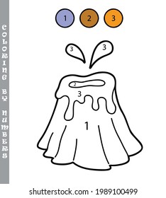 funny coloring by numbers coloring educational game. Vector illustration coloring by numbers educational game with cartoon volcanofor kids