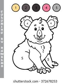 funny coloring by numbers coloring educational game. Vector illustration coloring by numbers educational game with cartoon koala for kids