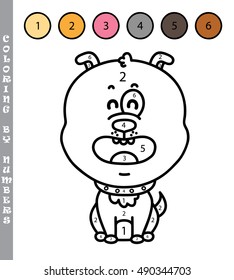 funny coloring by numbers educational kids game. Vector illustration coloring by numbers educational kids game of cartoon puppy for kids
