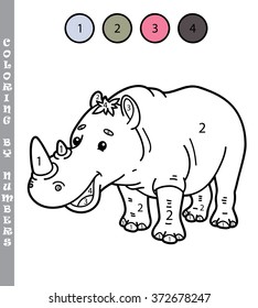 funny coloring by numbers game. Vector illustration coloring by numbers game of cartoon rhino for kids