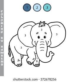 funny coloring by numbers game. Vector illustration coloring by numbers game of cartoon elephant for kids