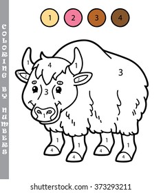 funny coloring by numbers game. Vector illustration coloring by numbers game with cartoon  yak for kids