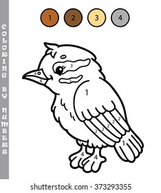 funny coloring by numbers game. Vector illustration coloring by numbers game with cartoon  xenops for kids
