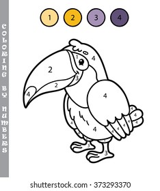 funny coloring by numbers game. Vector illustration coloring by numbers game with cartoon  tukan for kids