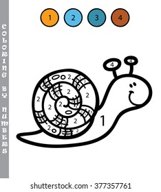 funny coloring by numbers game. Vector illustration coloring by numbers game with cartoon usnail for kids