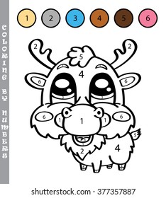 funny coloring by numbers game. Vector illustration coloring by numbers game with cartoon deer for kids