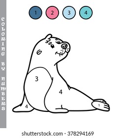 funny coloring by numbers game. Vector illustration coloring by numbers game with cartoon seal for kids