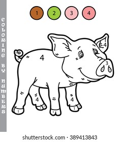 funny coloring by numbers game. Vector illustration coloring by numbers game of cartoon pig for kids