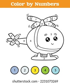 funny coloring by numbers vector educational game with cartoon helicopter for kids