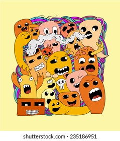 Funny colors monsters pattern. Vector illustration.