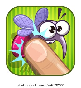 Funny comic app icon with squashed mosquito. Vector asset for web or game design. Isolated on white.