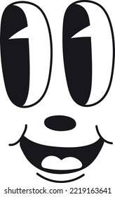 Funny comic face smiling. Happy toon character isolated on white background