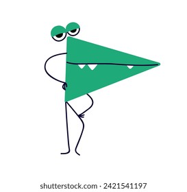 Funny comic fiction character. Happy cool abstract shape, triangle figure with eyes. Creative whimsical monster. Modern kids childish humor flat vector illustration isolated on white background