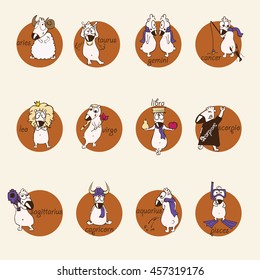 funny comic horoscope. vector icon set illustration.