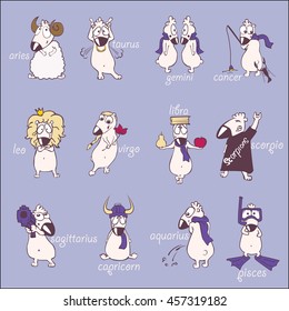 funny comic horoscope. vector icon set illustration.