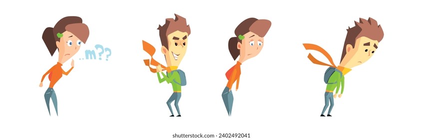 Funny Comic Man and Woman Character with Different Face Expression Vector Set