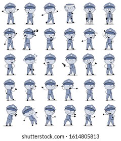 Funny Comic Policeman Cop Poses - Set of Concepts Vector illustrations