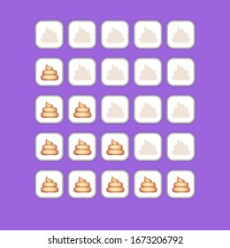 funny comic poop rating icon set.  client feedback system rating with cartoon poops instead of stars.funky  Rate us web page design template 