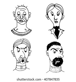 funny comic portraits of different people sketch doodle ink vector illustration